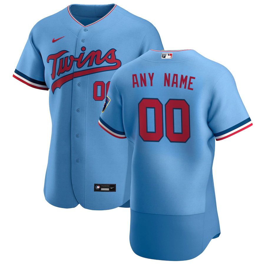 Mens Minnesota Twins Nike Powder Blue Alternate Authentic Custom Patch MLB Jerseys->customized mlb jersey->Custom Jersey